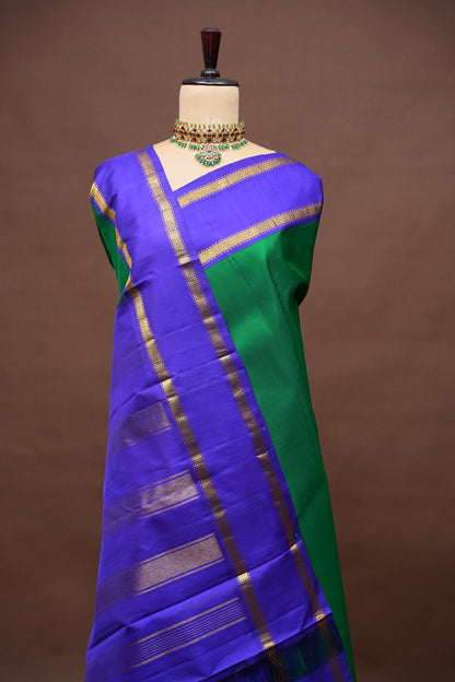 Emerald Green & Royal Blue Pure Kanchipuram Silk Saree|Silk Mark Certified
