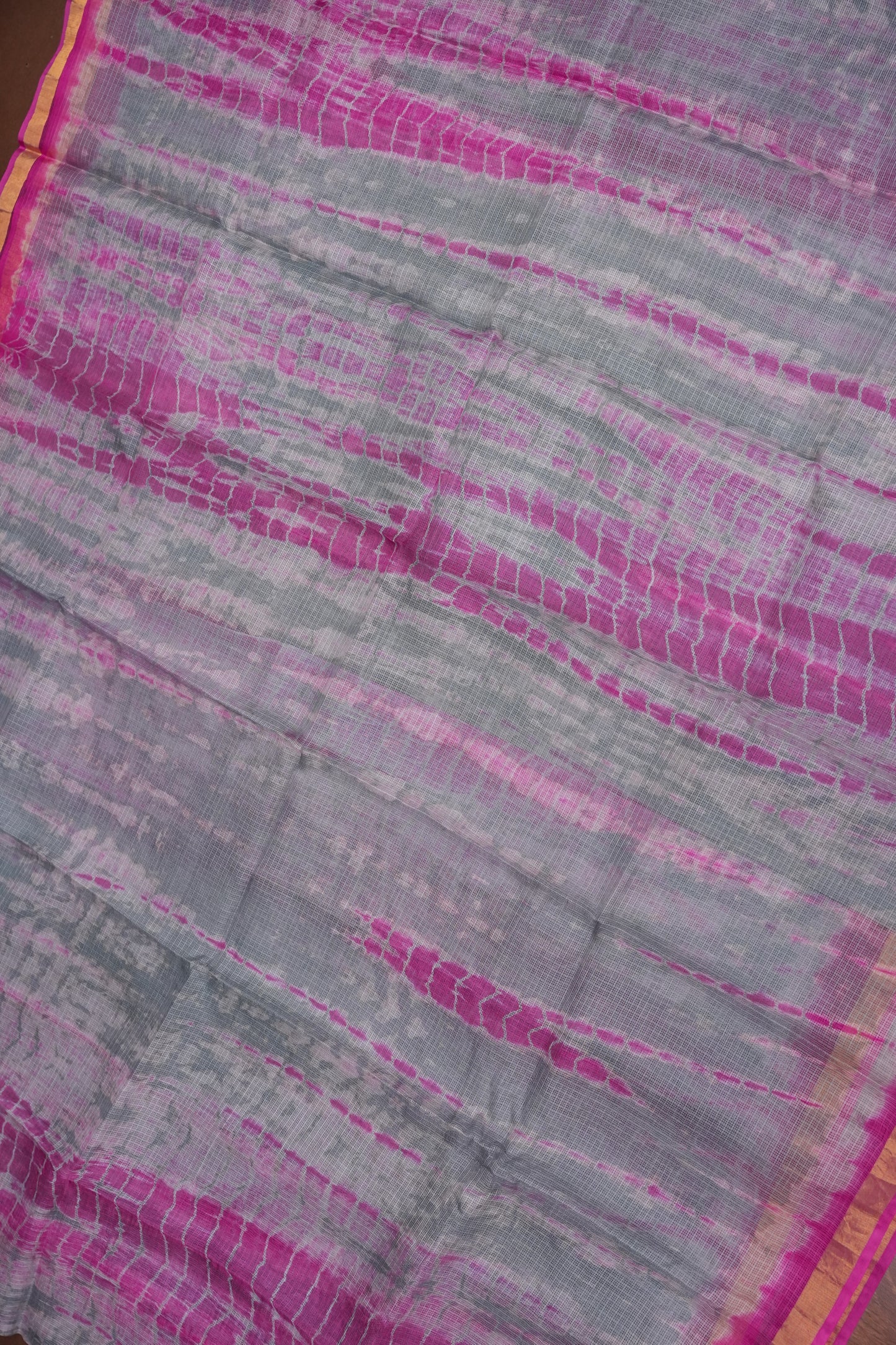 Silk Kota Shibori Tie & Dye Saree - Grey and Pink