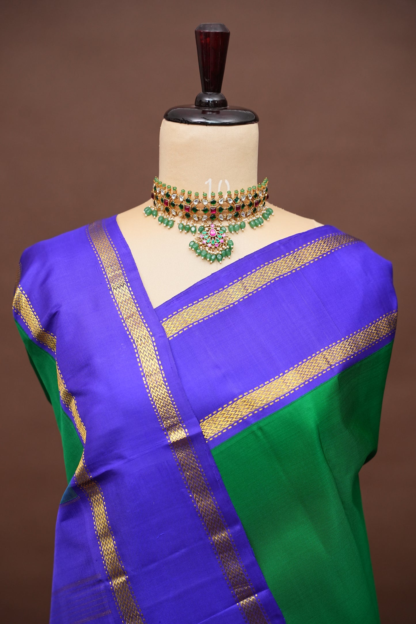 Emerald Green & Royal Blue Pure Kanchipuram Silk Saree|Silk Mark Certified