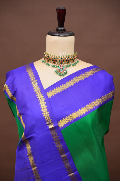 Emerald Green & Royal Blue Pure Kanchipuram Silk Saree|Silk Mark Certified