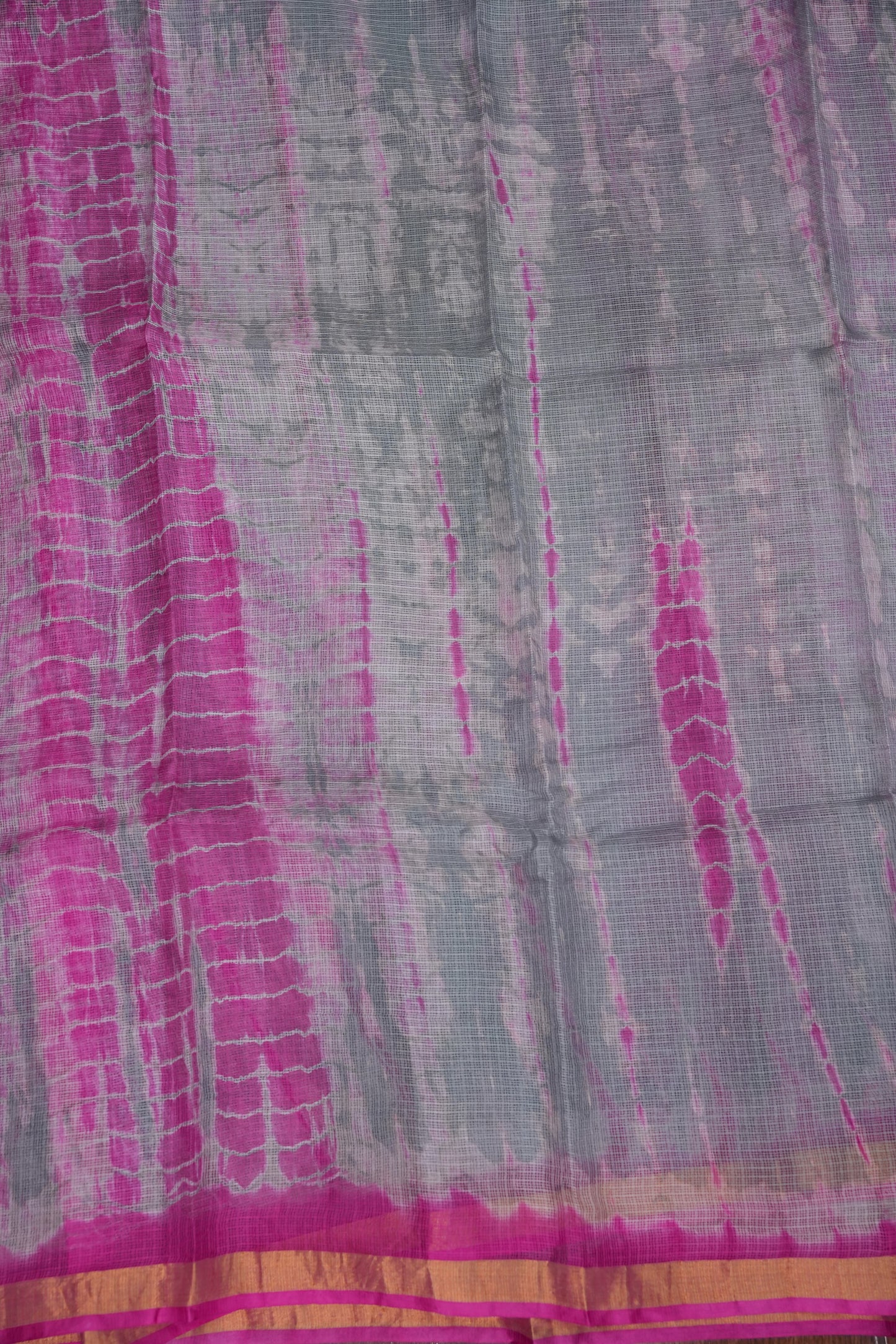 Silk Kota Shibori Tie & Dye Saree - Grey and Pink