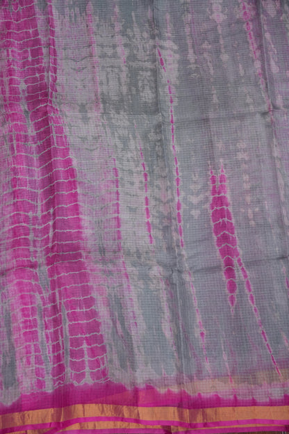 Silk Kota Shibori Tie & Dye Saree - Grey and Pink
