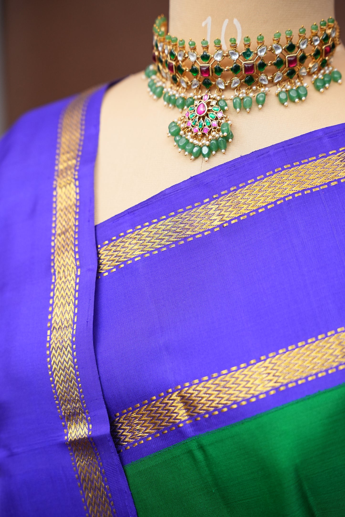 Emerald Green & Royal Blue Pure Kanchipuram Silk Saree|Silk Mark Certified