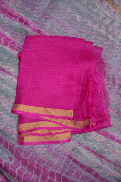 Silk Kota Shibori Tie & Dye Saree - Grey and Pink