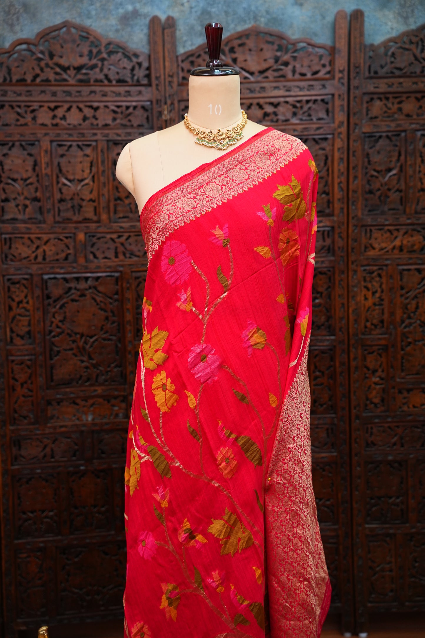 Soft Matka Banarasi Saree with Needle Design Work – Pink
