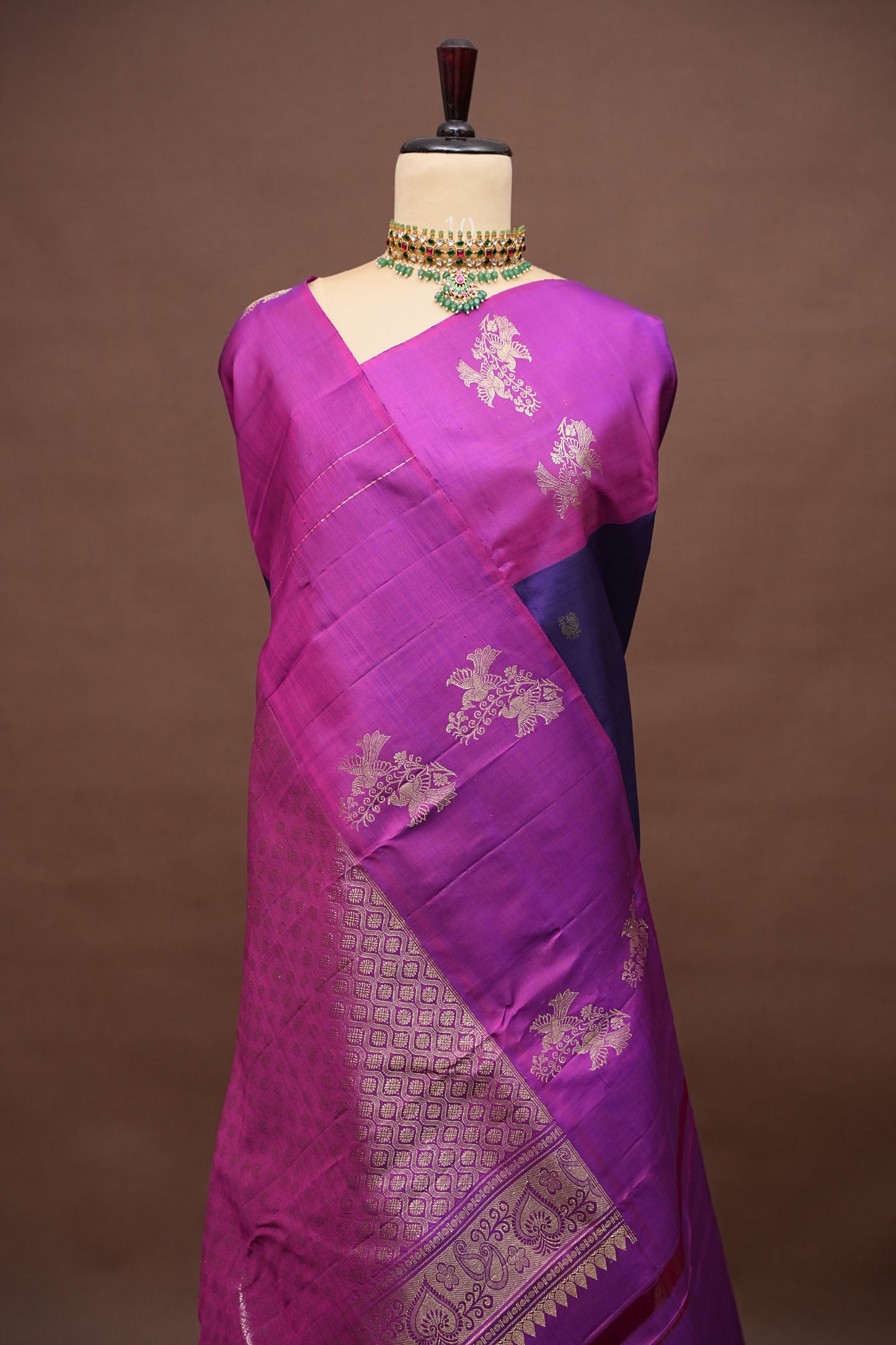 Deep Purple & Pink Pure Kanchipuram Silk Saree|Silk Mark Certified