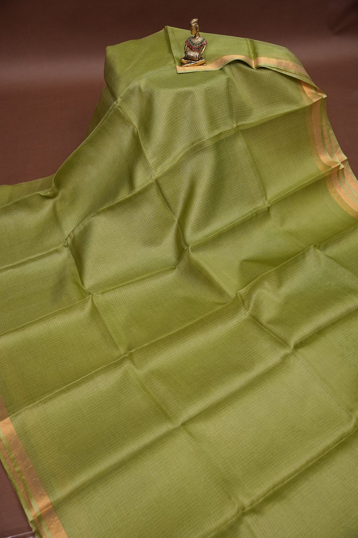 Silk Kota Plain Saree - Sage Green