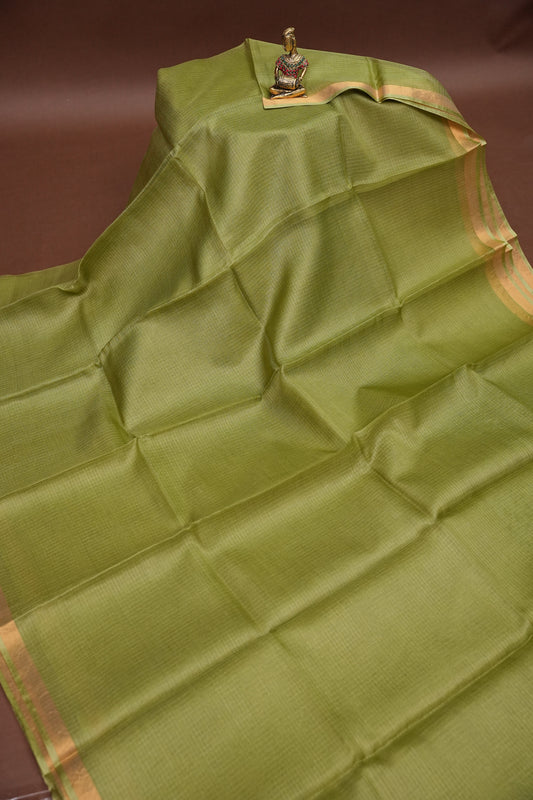 Silk Kota Plain Saree - Sage Green