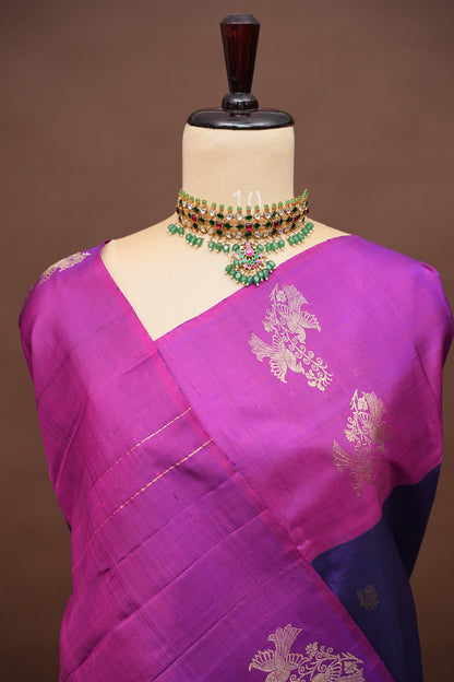 Deep Purple & Pink Pure Kanchipuram Silk Saree|Silk Mark Certified
