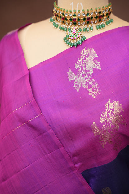Deep Purple & Pink Pure Kanchipuram Silk Saree|Silk Mark Certified