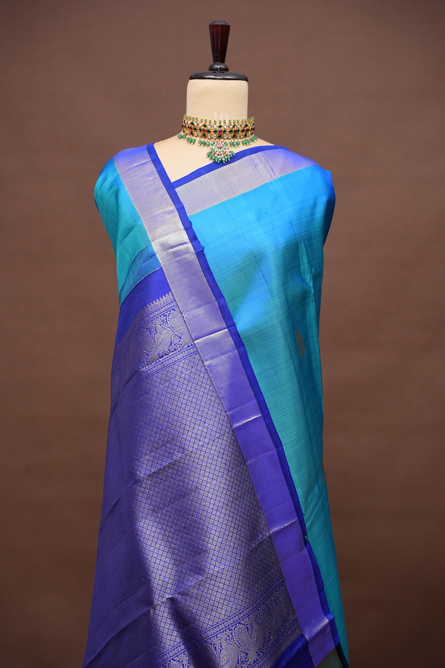 Pure Kanchipuram Silk Saree in Blue and Navy|Silk Mark Ceritified