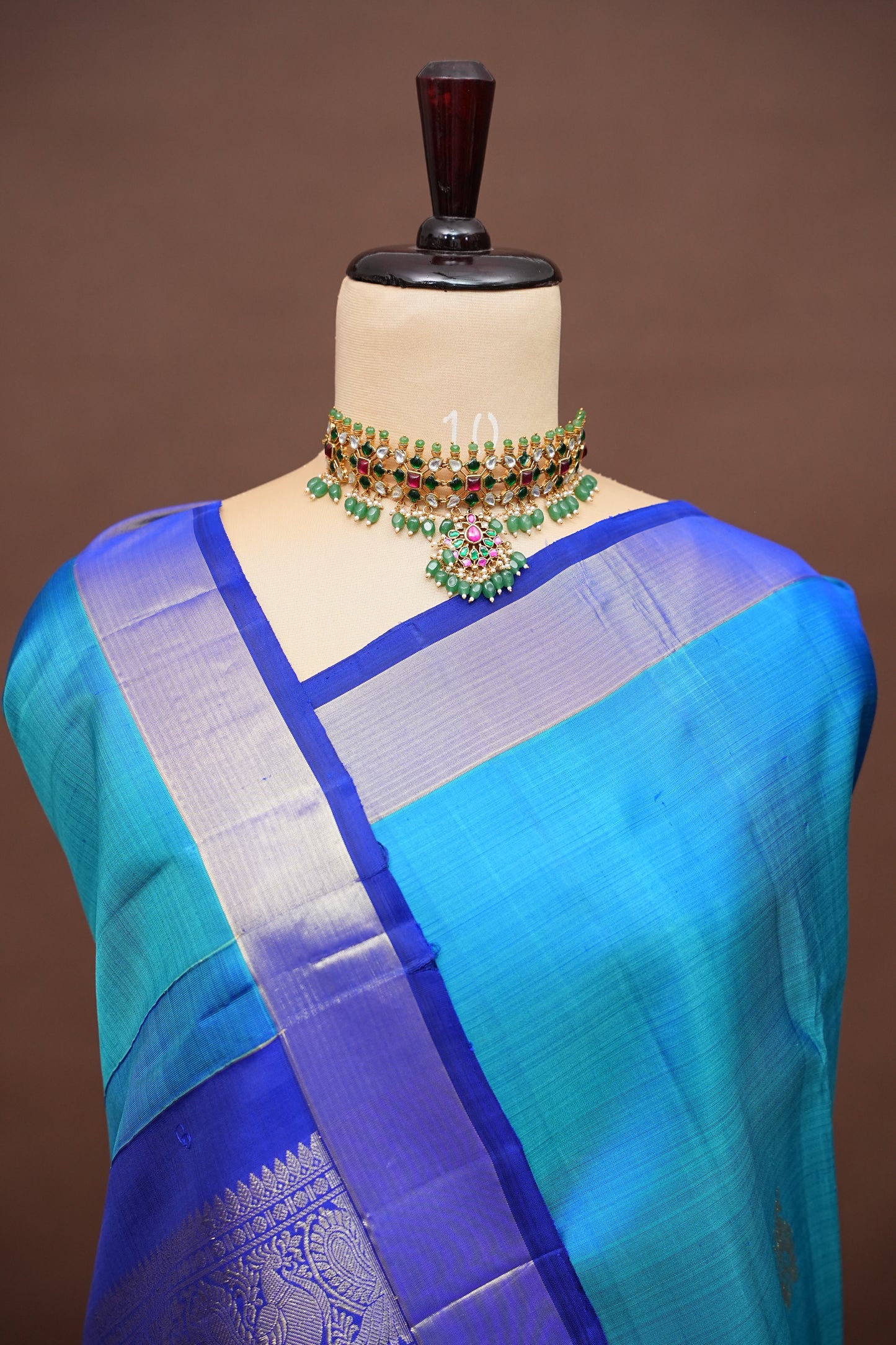Pure Kanchipuram Silk Saree in Blue and Navy|Silk Mark Ceritified