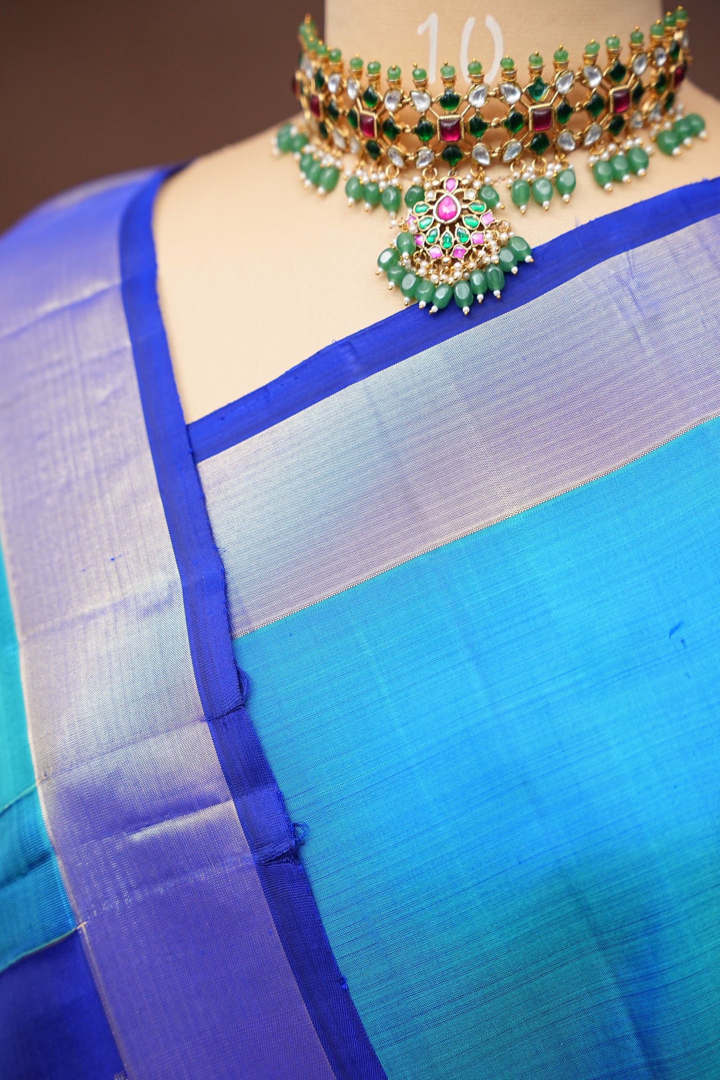 Pure Kanchipuram Silk Saree in Blue and Navy|Silk Mark Ceritified