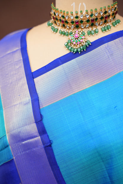 Pure Kanchipuram Silk Saree in Blue and Navy|Silk Mark Ceritified