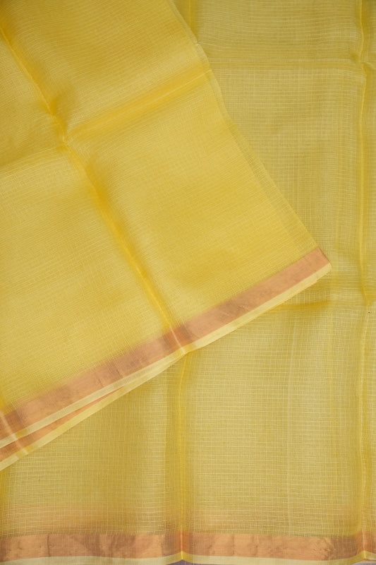 Silk Kota Plain Saree - Lemon Yellow