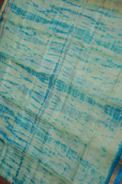 Silk Kota Shibori Tie & Dye Saree - Sage Green & Blue