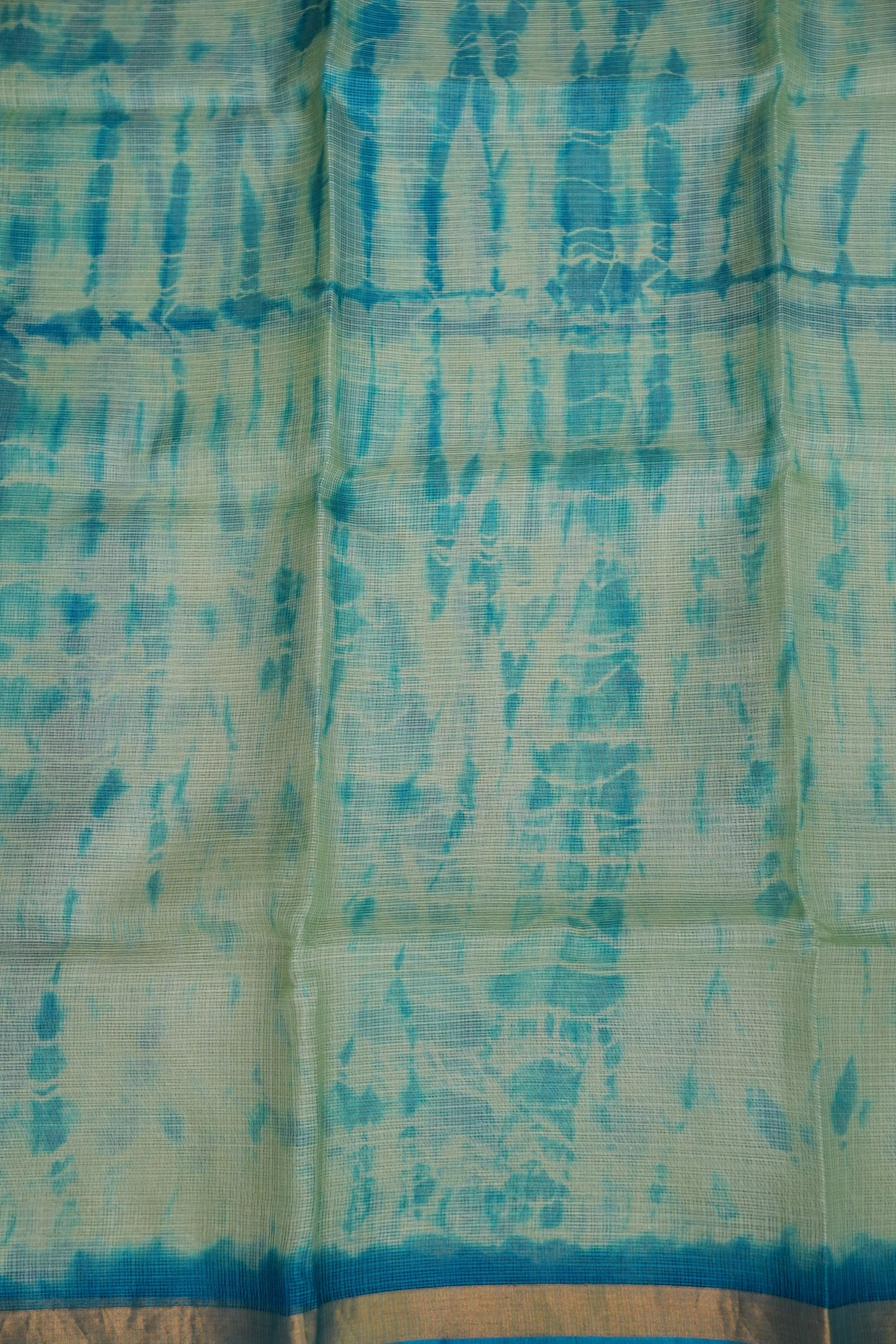 Silk Kota Shibori Tie & Dye Saree - Sage Green & Blue