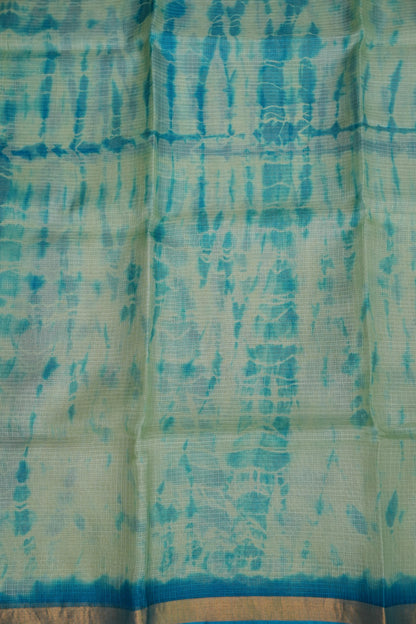 Silk Kota Shibori Tie & Dye Saree - Sage Green & Blue