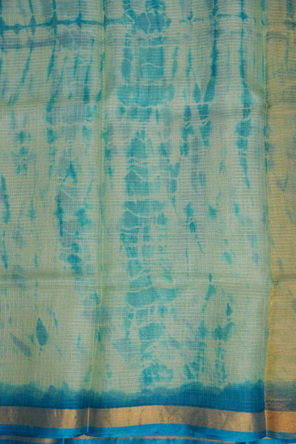 Silk Kota Shibori Tie & Dye Saree - Sage Green & Blue