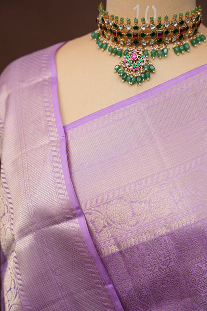 Lavender Fully Brocade Pure Kanchipuram Silk Saree|Silk Mark Certified