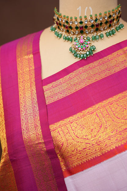 Baby Pink & Dark Pink Pure Kanchipuram Silk Saree|Silk Mark Certified