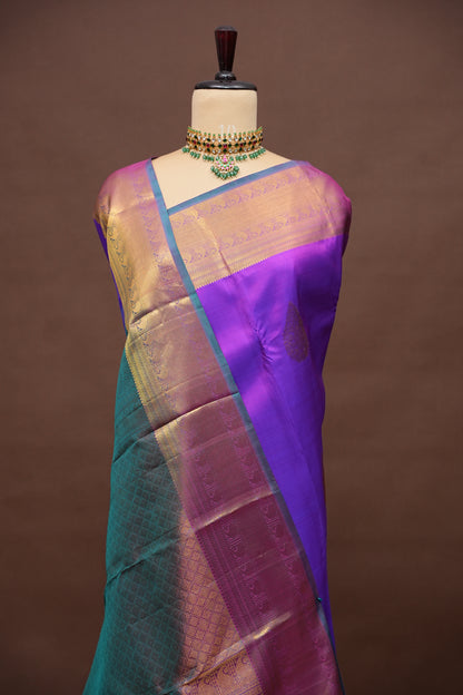 Purple and Teal Pure Kanchipuram Silk Saree|Silk Mark Certified