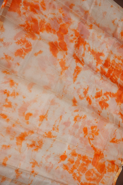 Silk Kota Shibori Tie & Dye Saree - Orange and White