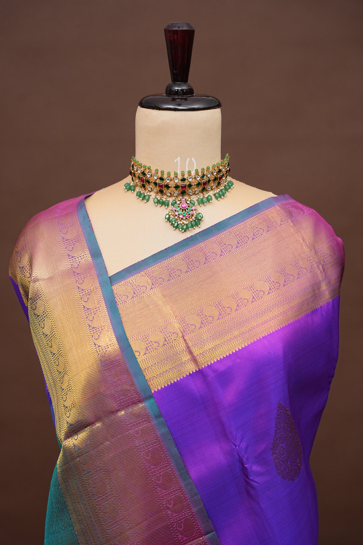 Purple and Teal Pure Kanchipuram Silk Saree|Silk Mark Certified