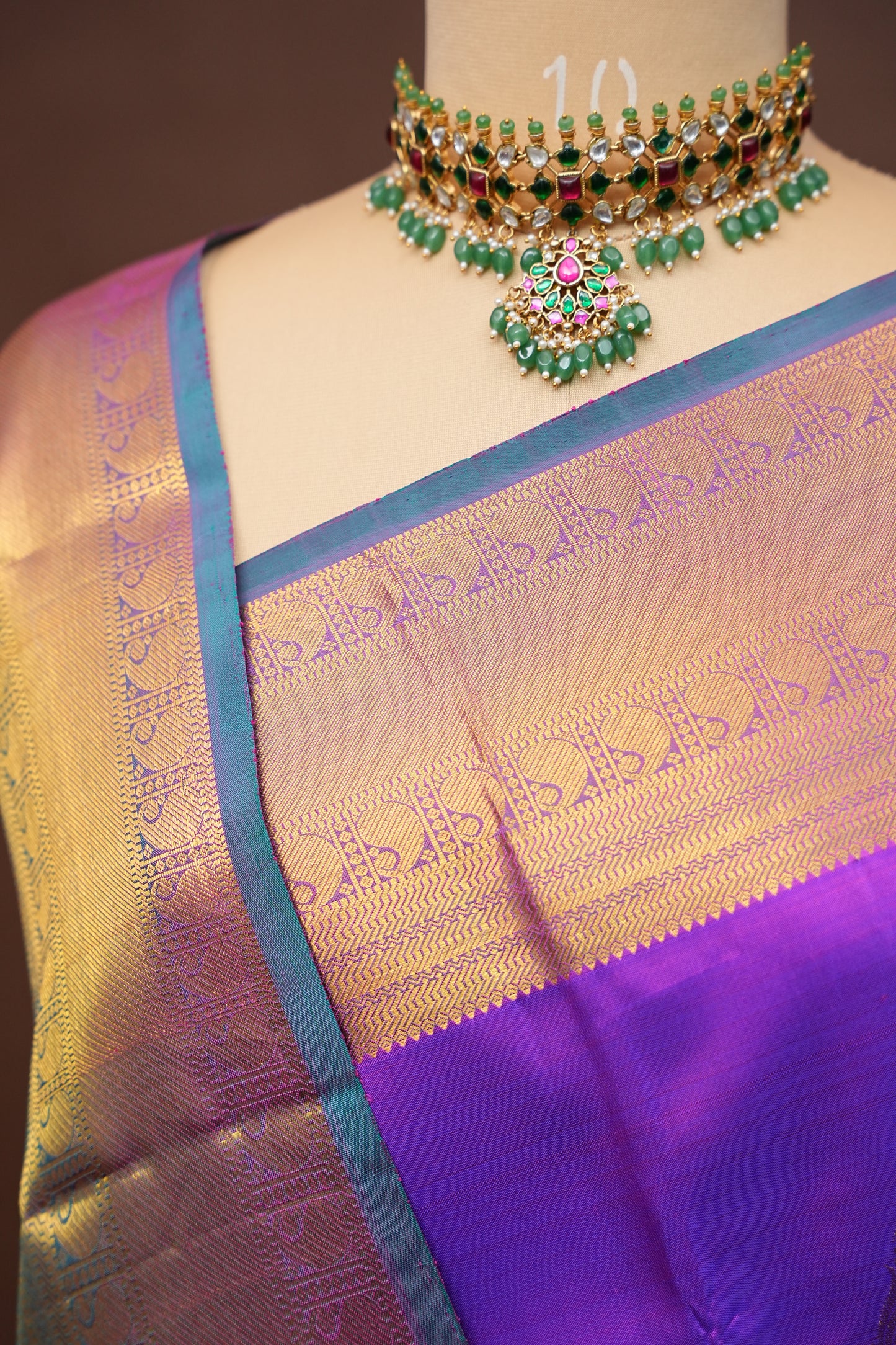 Purple and Teal Pure Kanchipuram Silk Saree|Silk Mark Certified