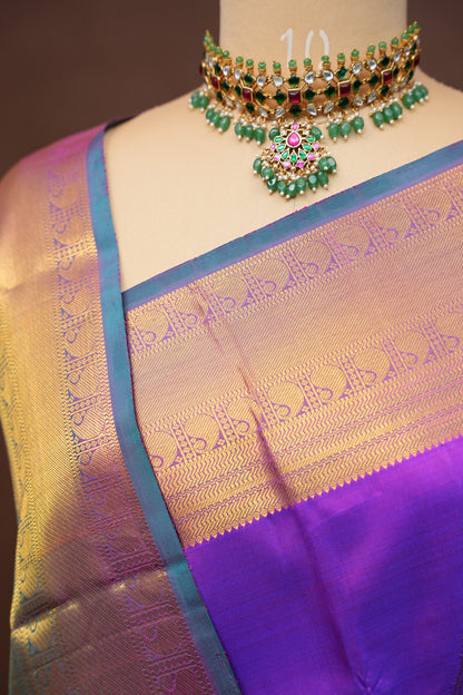 Purple and Teal Pure Kanchipuram Silk Saree|Silk Mark Certified