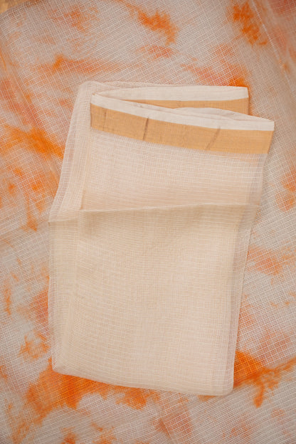 Silk Kota Shibori Tie & Dye Saree - Orange and White