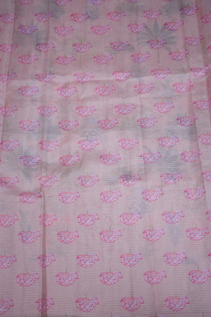 Kota Checks Saree with Botanical Digital Print – Blush Pink