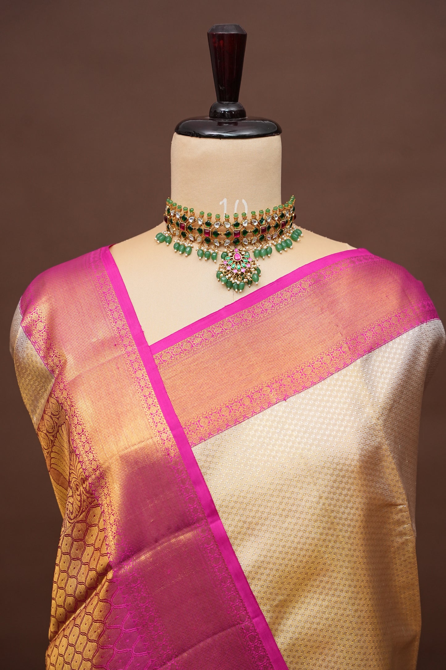 Ivory & Pink Pure Tissue Kanchipuram Silk Saree|Silk Mark Certified