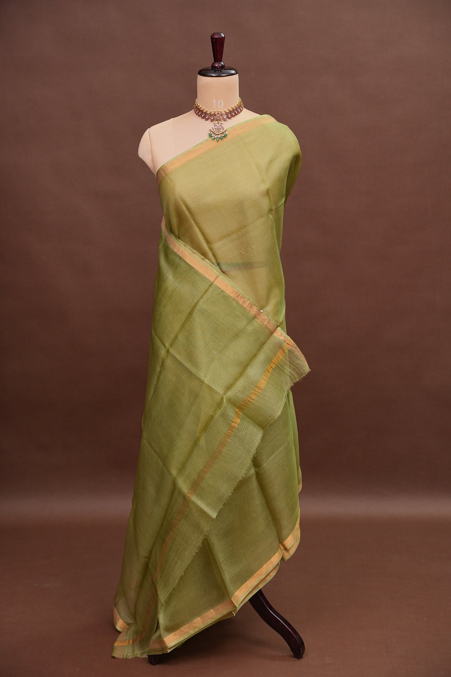 Silk Kota Plain Saree - Sage Green