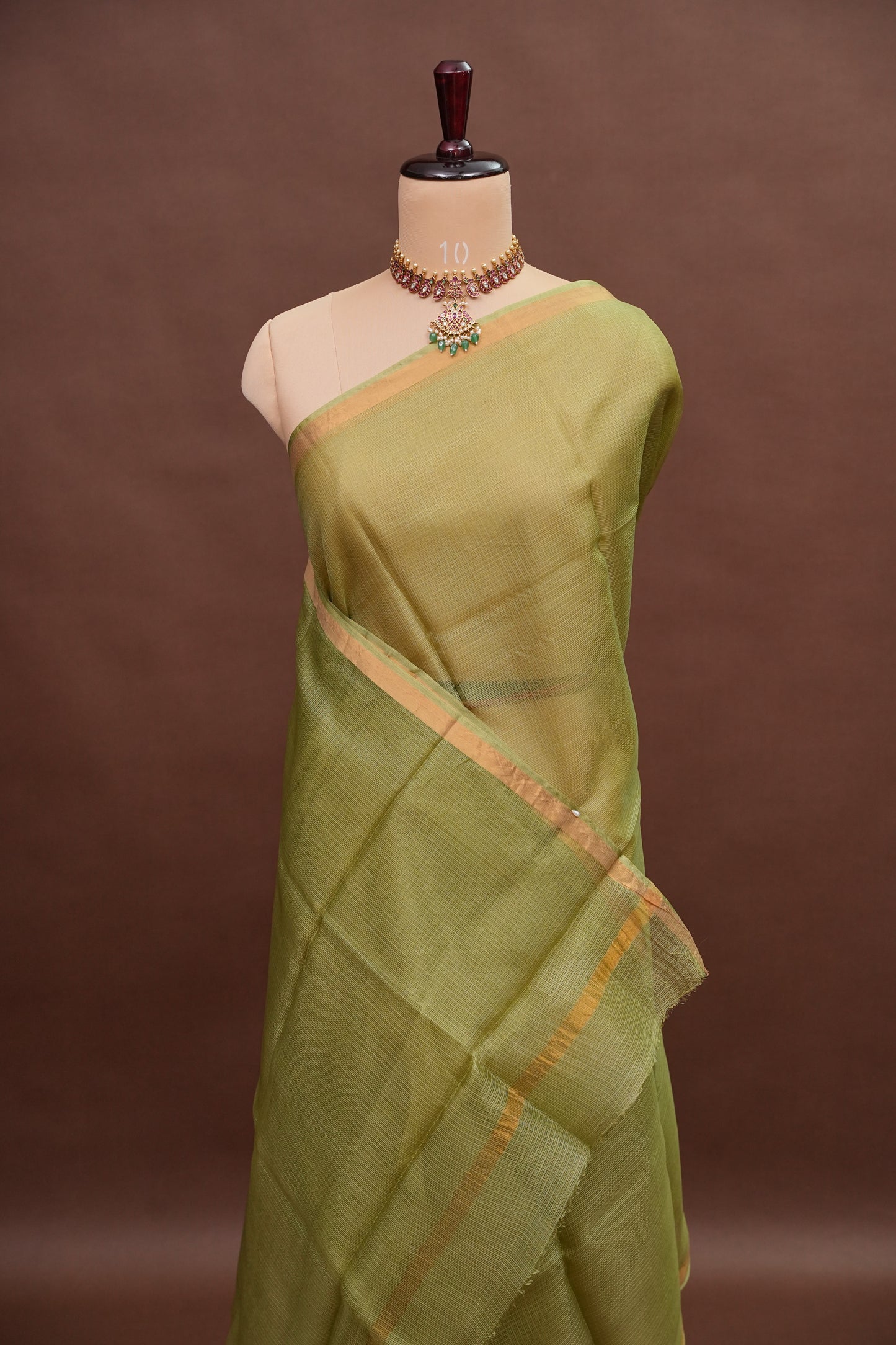 Silk Kota Plain Saree - Sage Green