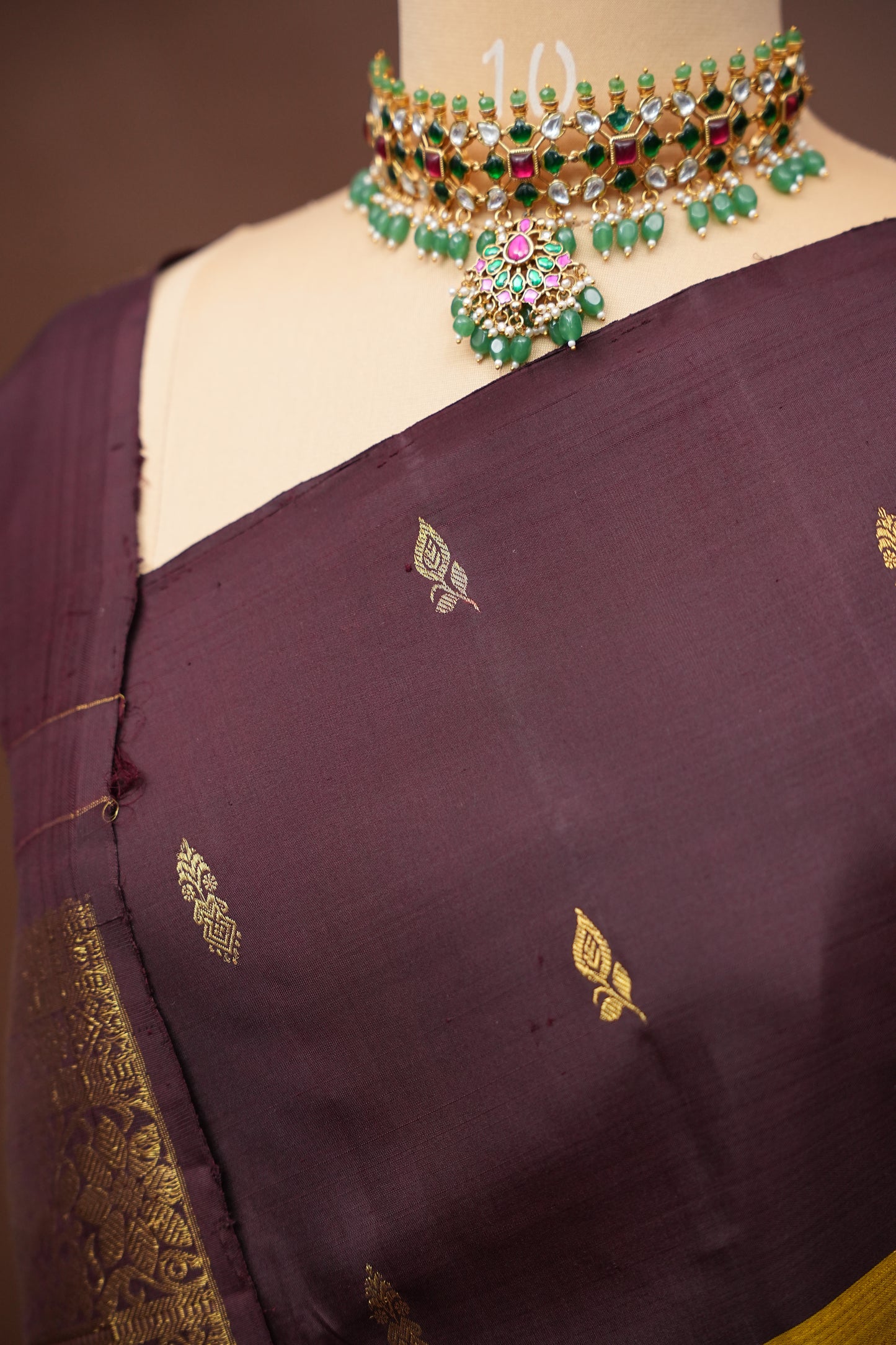 Olive Green & Coffee Pure Kanchipuram Silk Saree|Silk Mark Certified