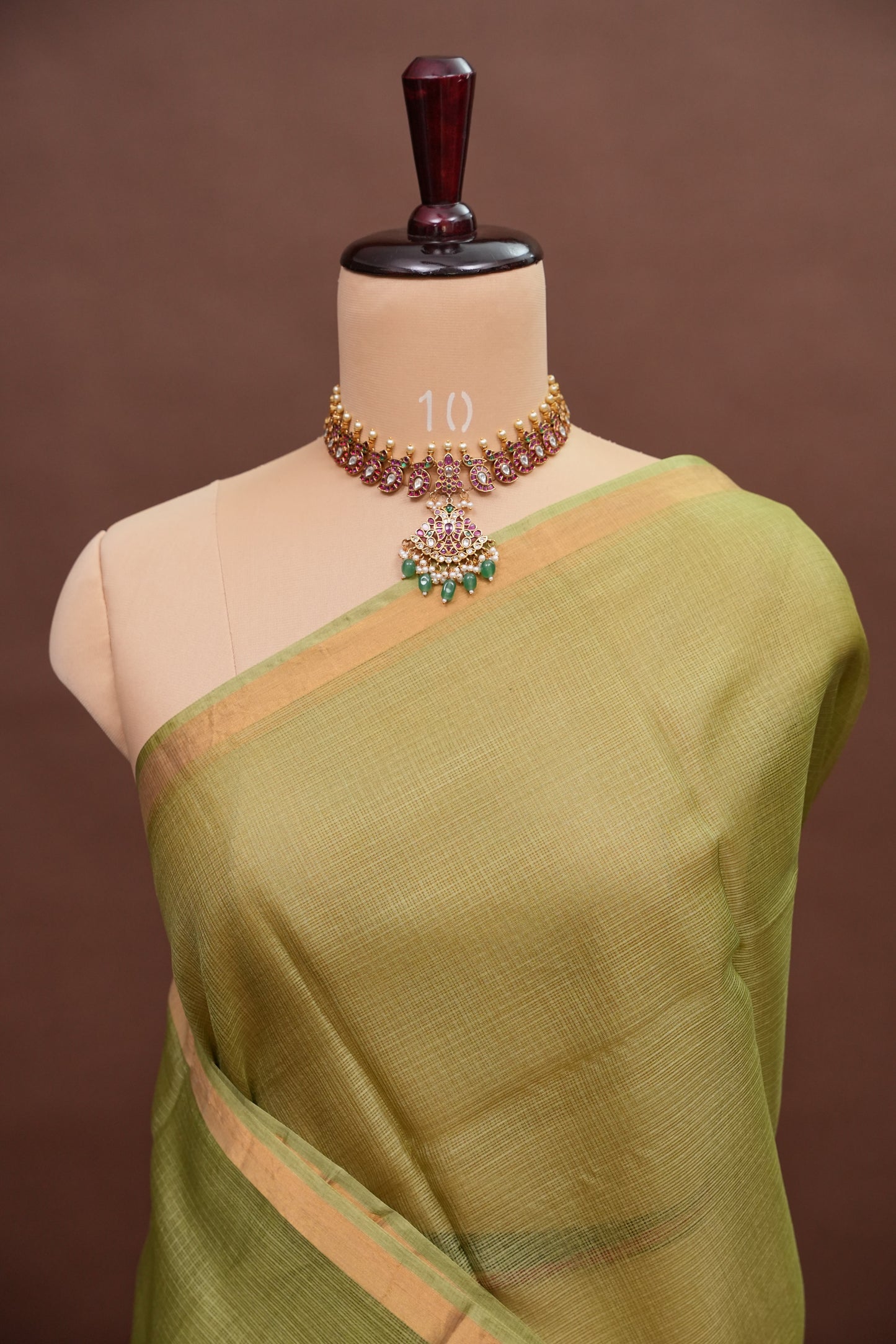 Silk Kota Plain Saree - Sage Green