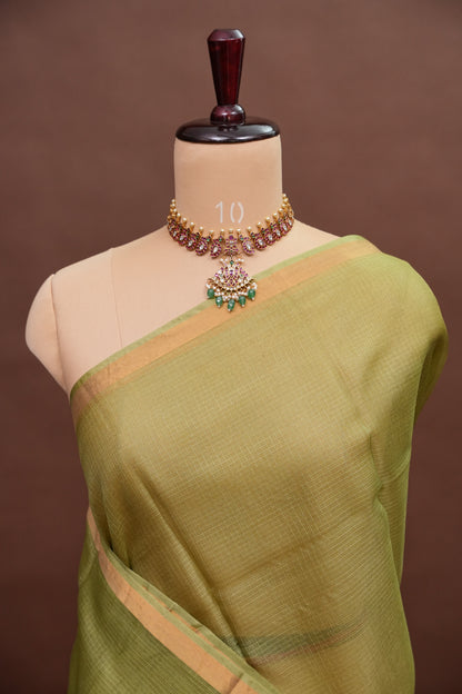 Silk Kota Plain Saree - Sage Green