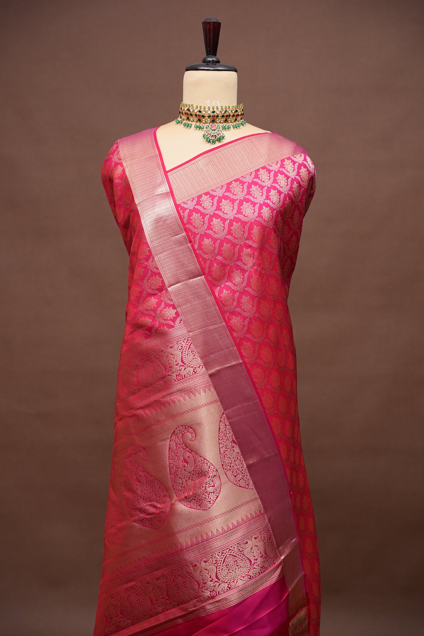 Hot Pink & Soft Gold Zari Pure Kanchipuram Brocade Silk Saree|Silk Mark Certified