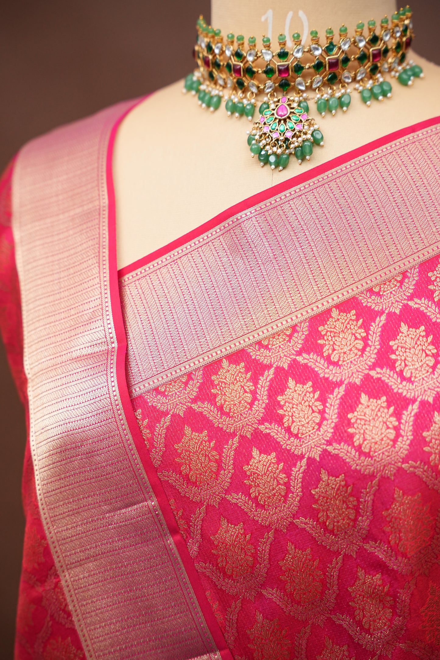 Hot Pink & Soft Gold Zari Pure Kanchipuram Brocade Silk Saree|Silk Mark Certified
