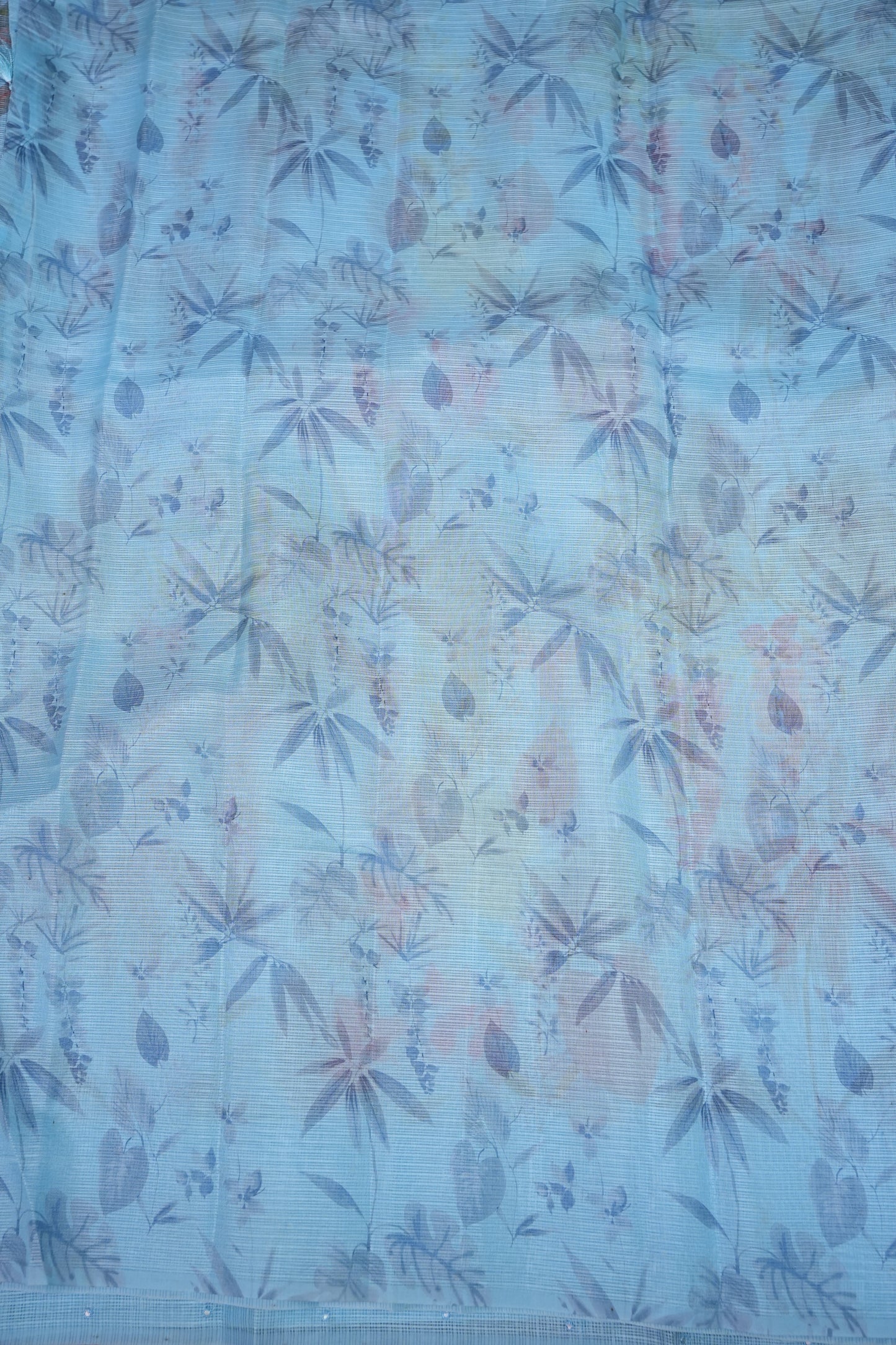 Kota Checks Saree with Floral Digital Print – Ice Blue