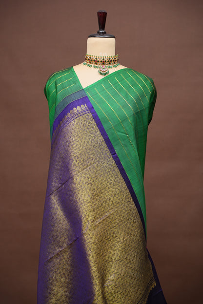 Emerald Green & Royal Blue Pure Kanchipuram Silk Saree|Silk Mark Certified