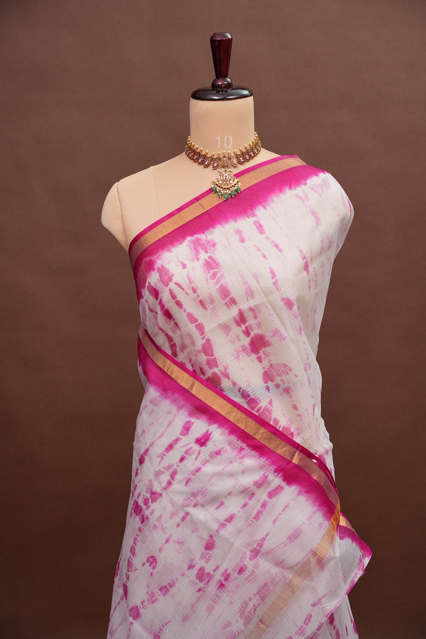 Silk Kota Shibori Tie & Dye Saree - Pink & White