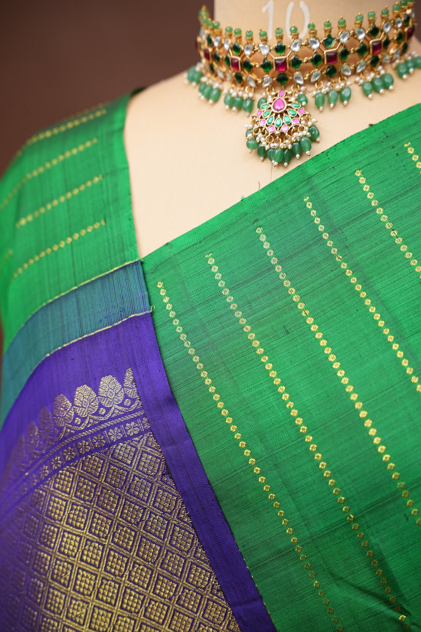 Emerald Green & Royal Blue Pure Kanchipuram Silk Saree|Silk Mark Certified