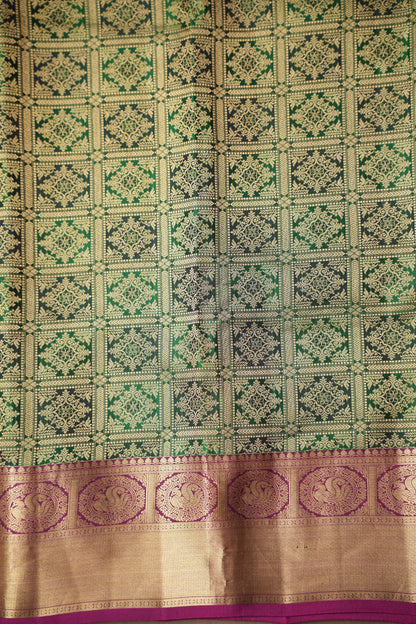 Bottle Green & Magenta Pure Kanchipuram Silk Saree|Silk Mark Certified