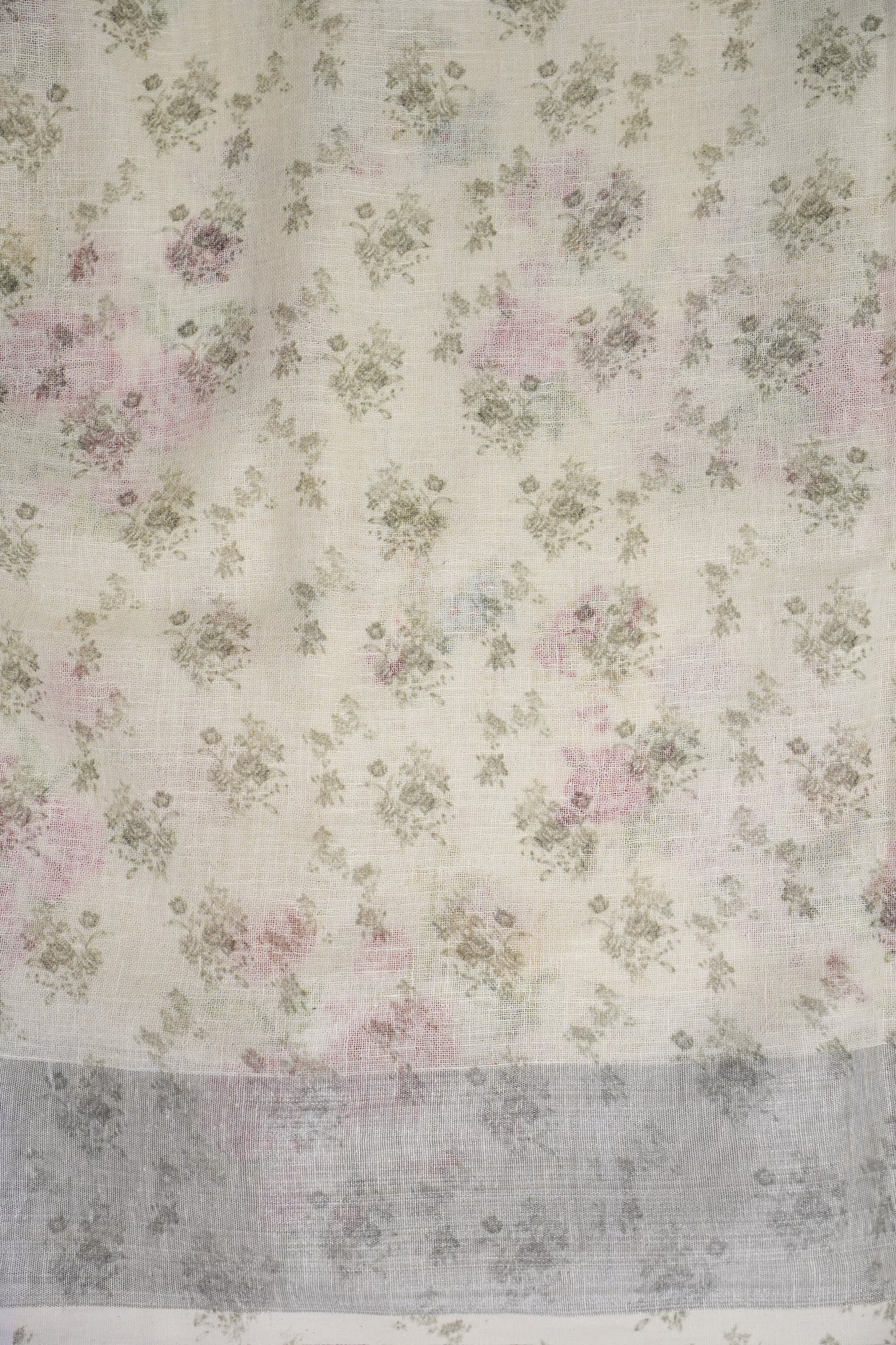 Digital Printed Pure Linen Saree - Beige