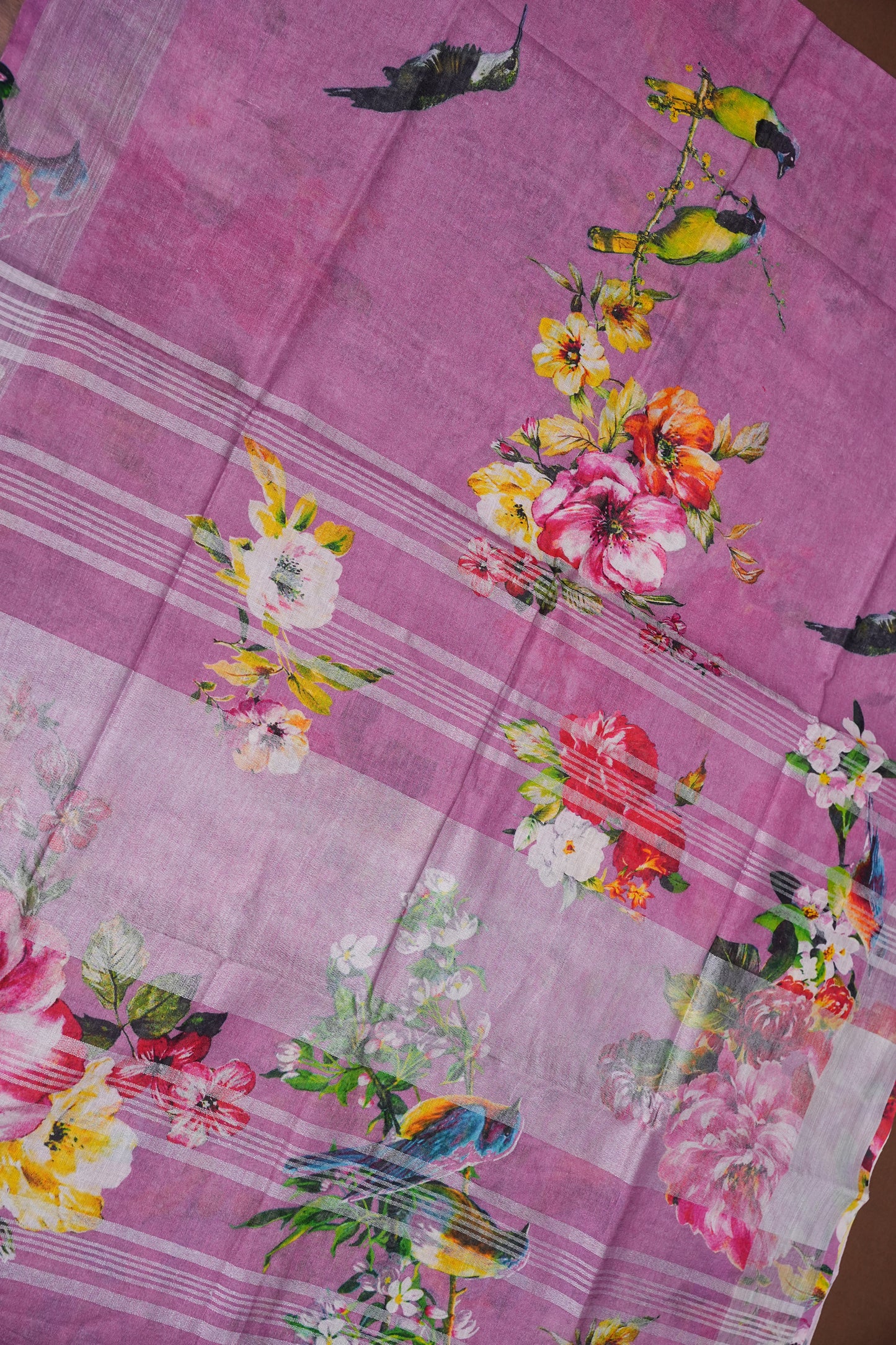 Digital Printed Pure Linen Saree - Pink