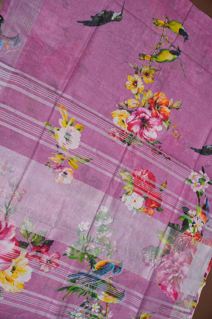 Digital Printed Pure Linen Saree - Pink