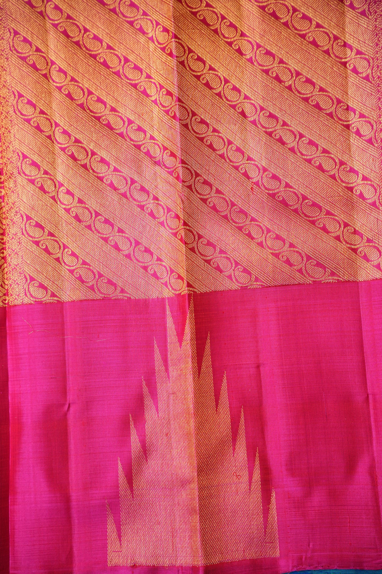 Dual Tone Blue & Pink Pure Kanchipuram Silk Saree with Rich Zari Work | Silk Mark Certified
