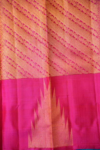 Dual Tone Blue & Pink Pure Kanchipuram Silk Saree with Rich Zari Work | Silk Mark Certified